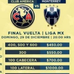 Precios confirmados Para la final de vuelta América VS Monterrey