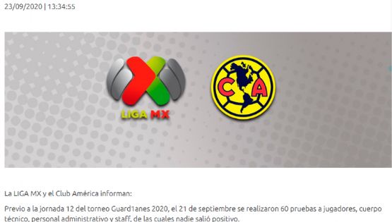 América Anuncia los Resultados de las Pruebas de Covid para la Jornada 12