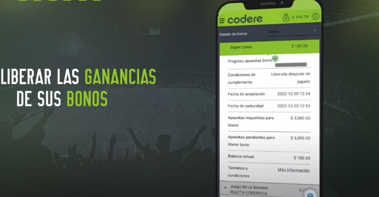 pantalla de cobrar bono de bienvenida Codere