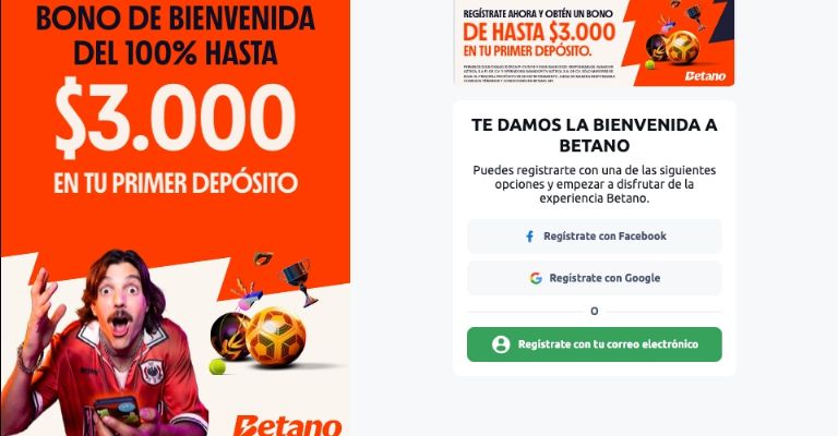 pantalla de registro Betano