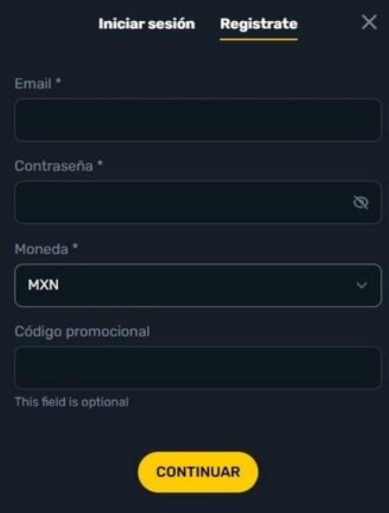 pantalla de registro Stadiobet